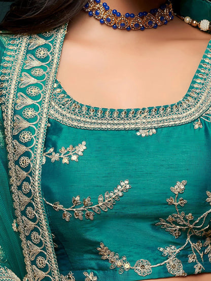 Tulsi Art Green Thread Embroidery Art Silk Wedding Wear Lehenga Choli