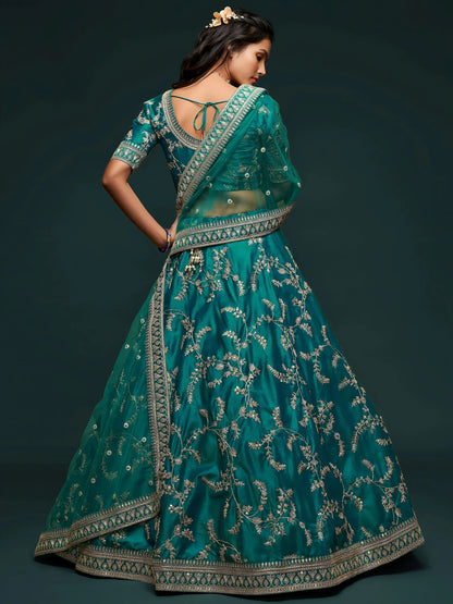 Tulsi Art Green Thread Embroidery Art Silk Wedding Wear Lehenga Choli