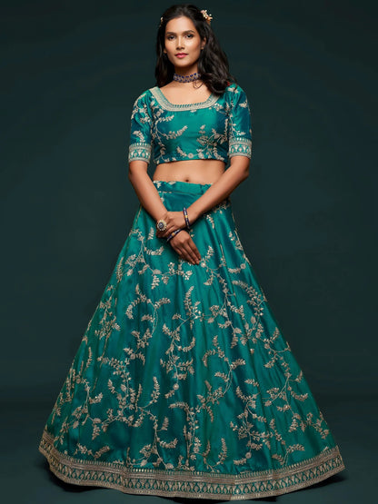Tulsi Art Green Thread Embroidery Art Silk Wedding Wear Lehenga Choli