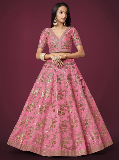 Tulsi Art Marvelous Pink Sequins Work Slub Silk Wedding Wear Lehenga Choli