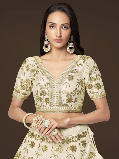 Tulsi Art Alluring White Zari Work Engagement Wear Slub Silk Lehenga Choli