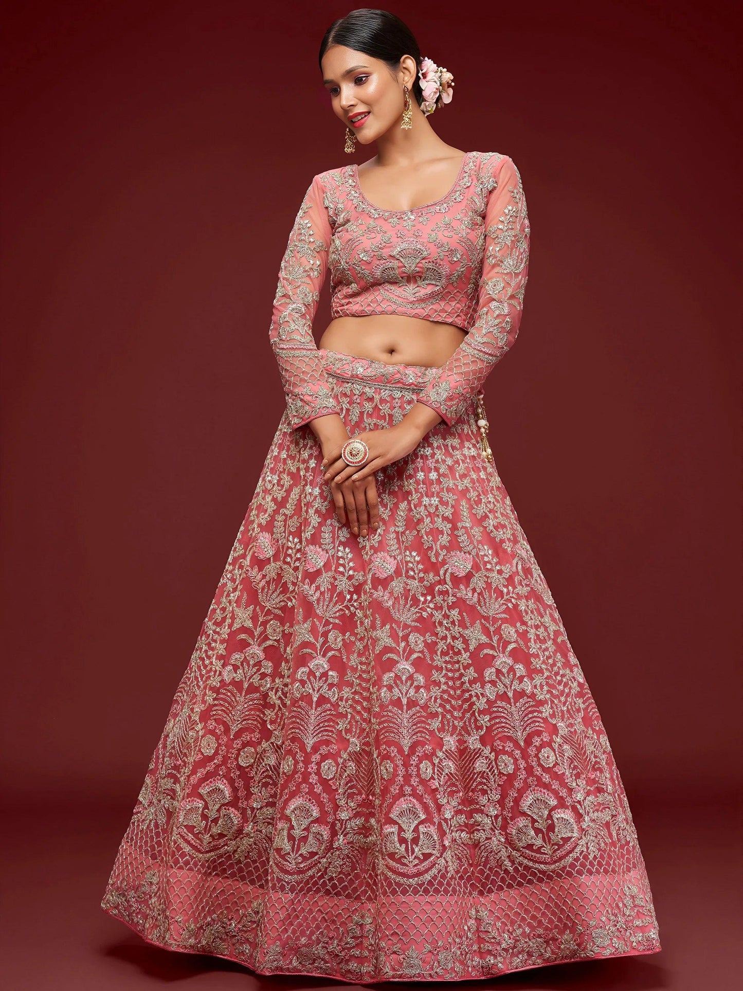 Tulsi Art Alluring Pink Dori Work Soft Net Ceremony Wear Lehenga Choli