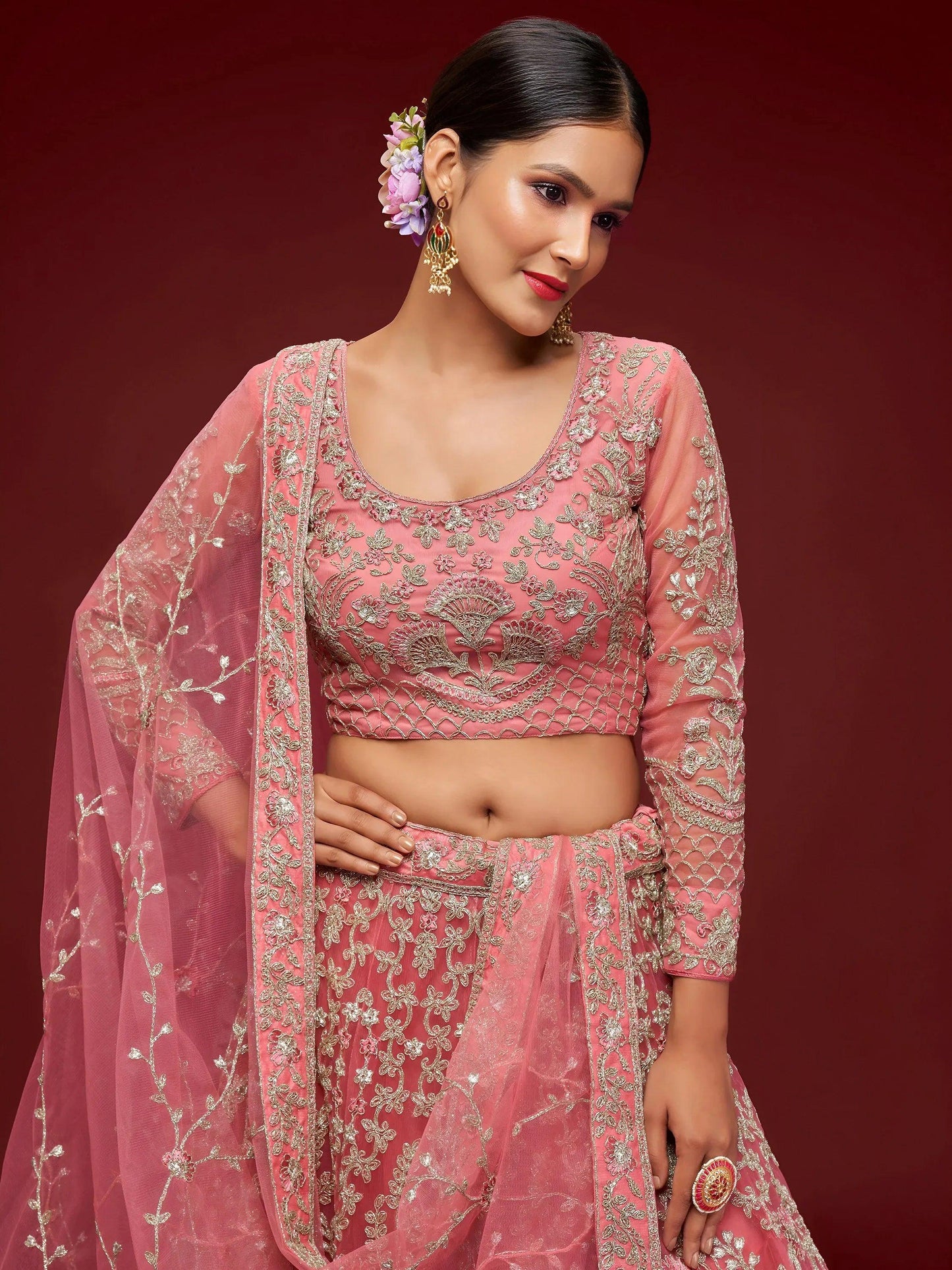 Tulsi Art Alluring Pink Dori Work Soft Net Ceremony Wear Lehenga Choli
