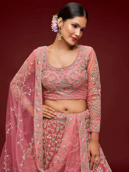 Tulsi Art Alluring Pink Dori Work Soft Net Ceremony Wear Lehenga Choli