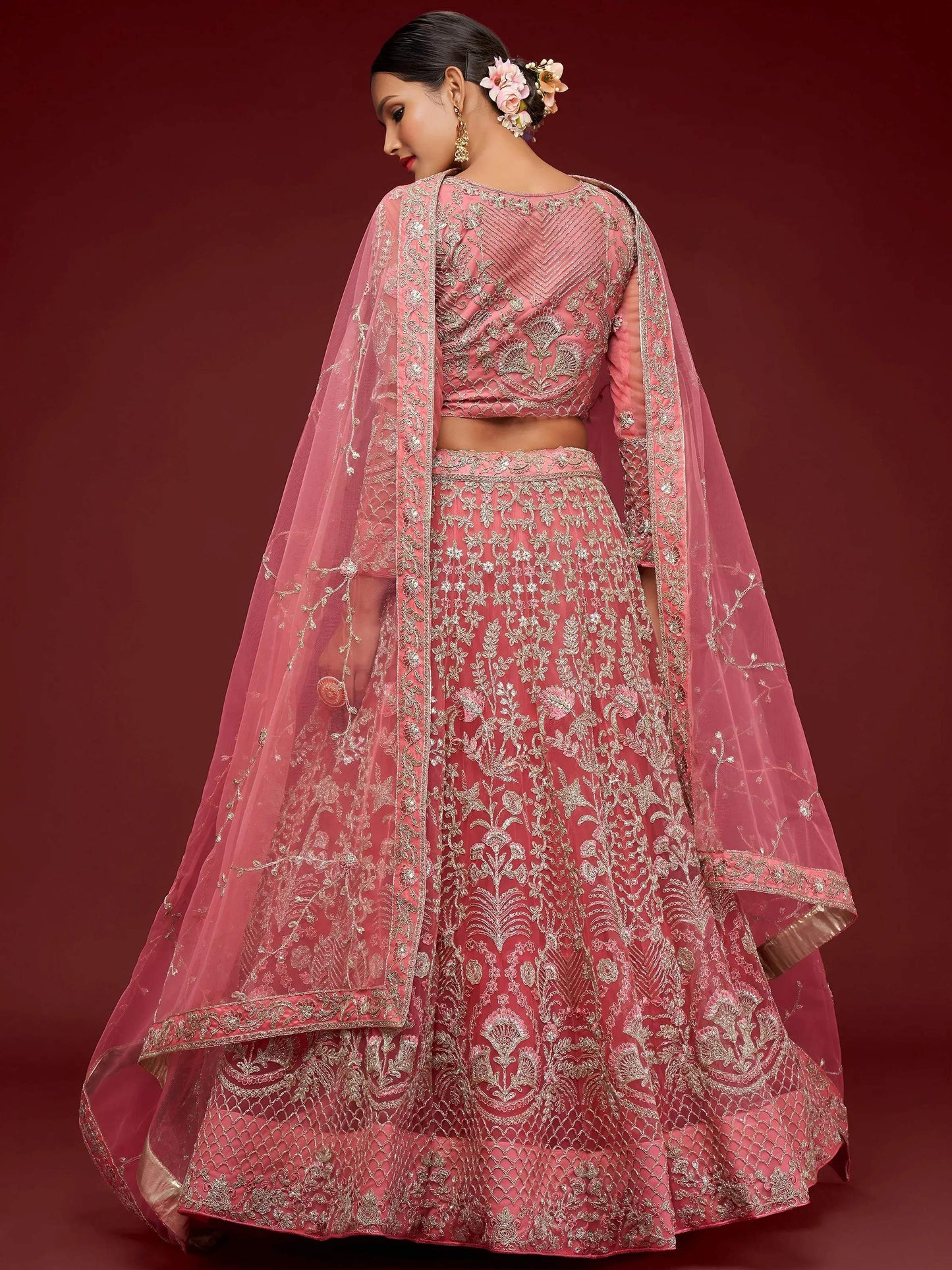 Tulsi Art Alluring Pink Dori Work Soft Net Ceremony Wear Lehenga Choli