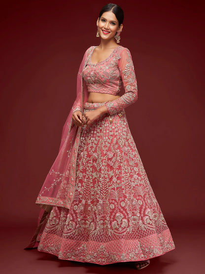Tulsi Art Alluring Pink Dori Work Soft Net Ceremony Wear Lehenga Choli