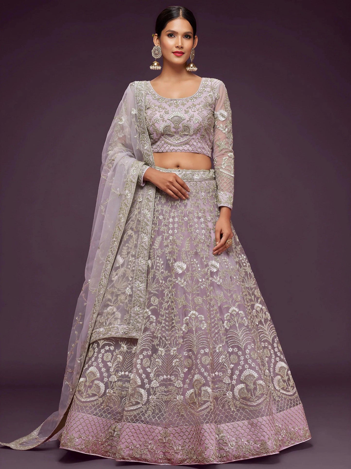 Tulsi Art Exquisite Lilac Dori Work Soft Net Occasion Wear Lehenga Choli