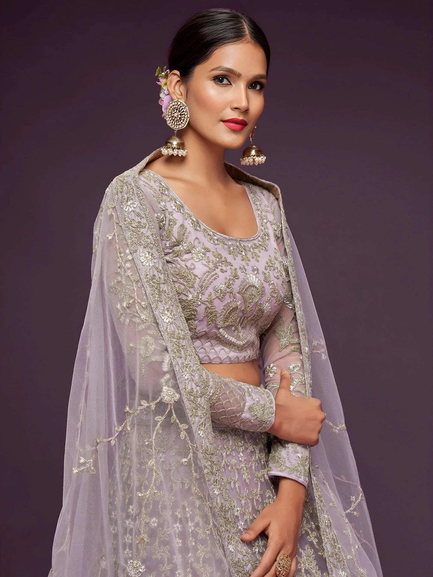 Tulsi Art Exquisite Lilac Dori Work Soft Net Occasion Wear Lehenga Choli