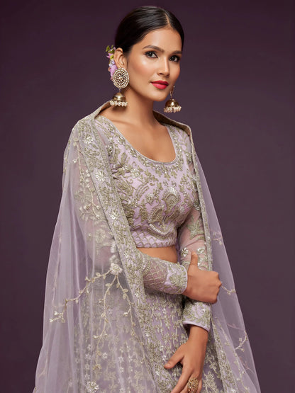 Tulsi Art Exquisite Lilac Dori Work Soft Net Occasion Wear Lehenga Choli