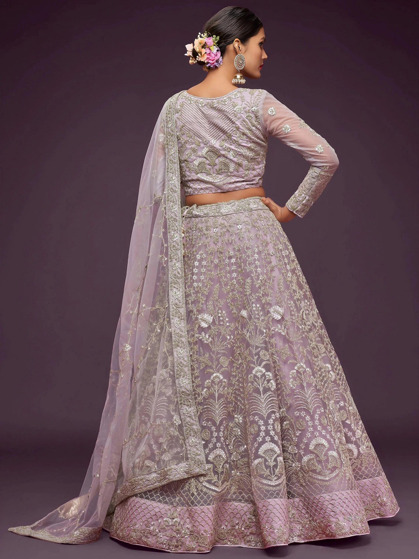 Tulsi Art Exquisite Lilac Dori Work Soft Net Occasion Wear Lehenga Choli