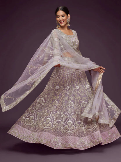 Tulsi Art Exquisite Lilac Dori Work Soft Net Occasion Wear Lehenga Choli