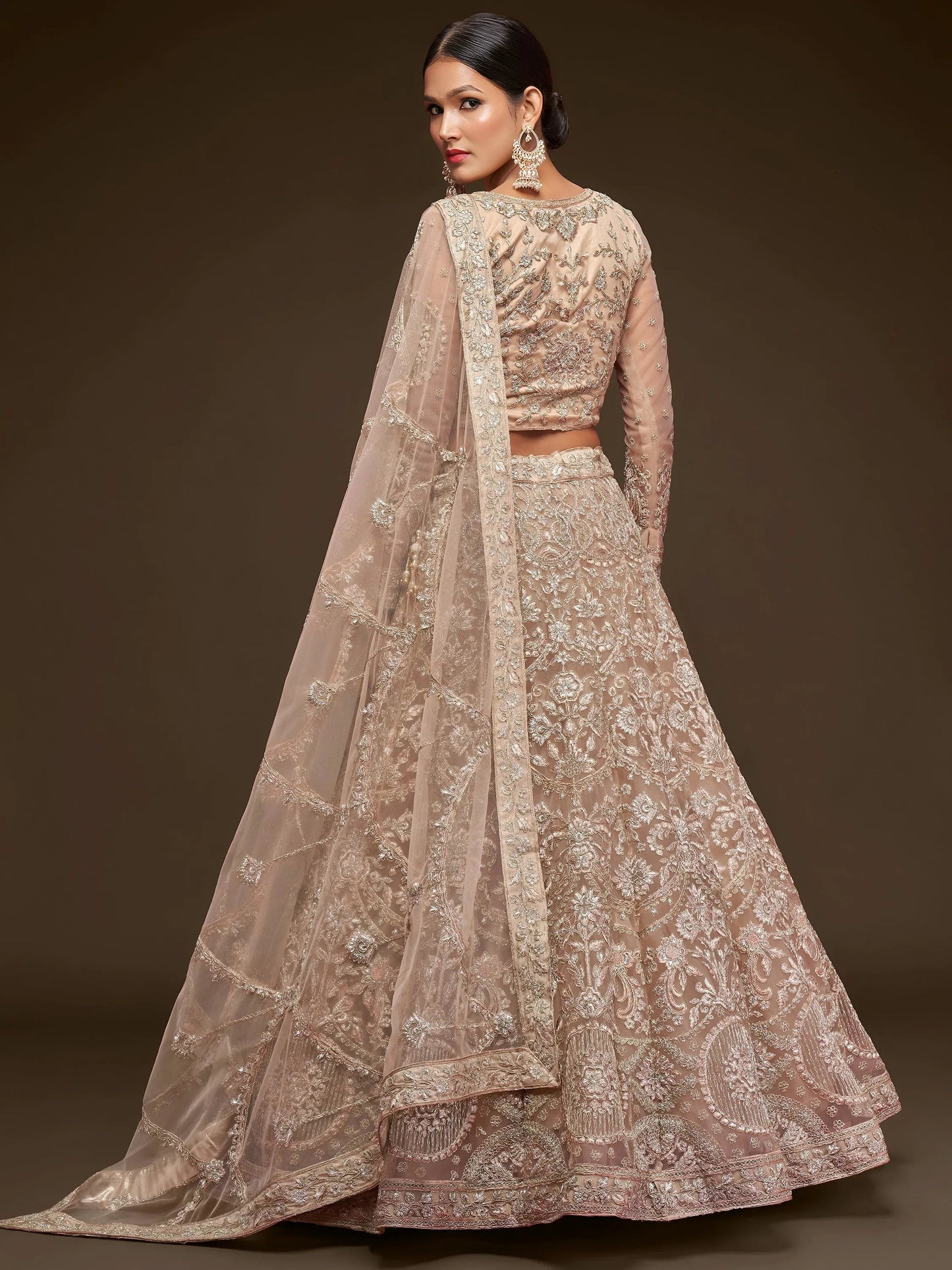 Tulsi Art Ravishing Beige Embroidered Soft Net Ceremony Wear Lehenga Choli