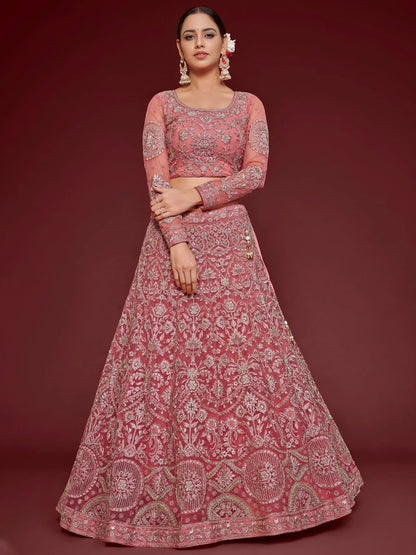 Tulsi Art Captivating Pink Embroidered Soft Net Event Wear Lehenga Choli
