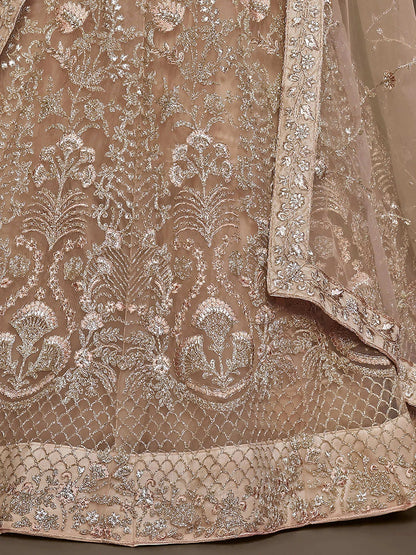 Tulsi Art Gorgeous Beige Embroidered Soft Net Occasion Wear Lehenga Choli