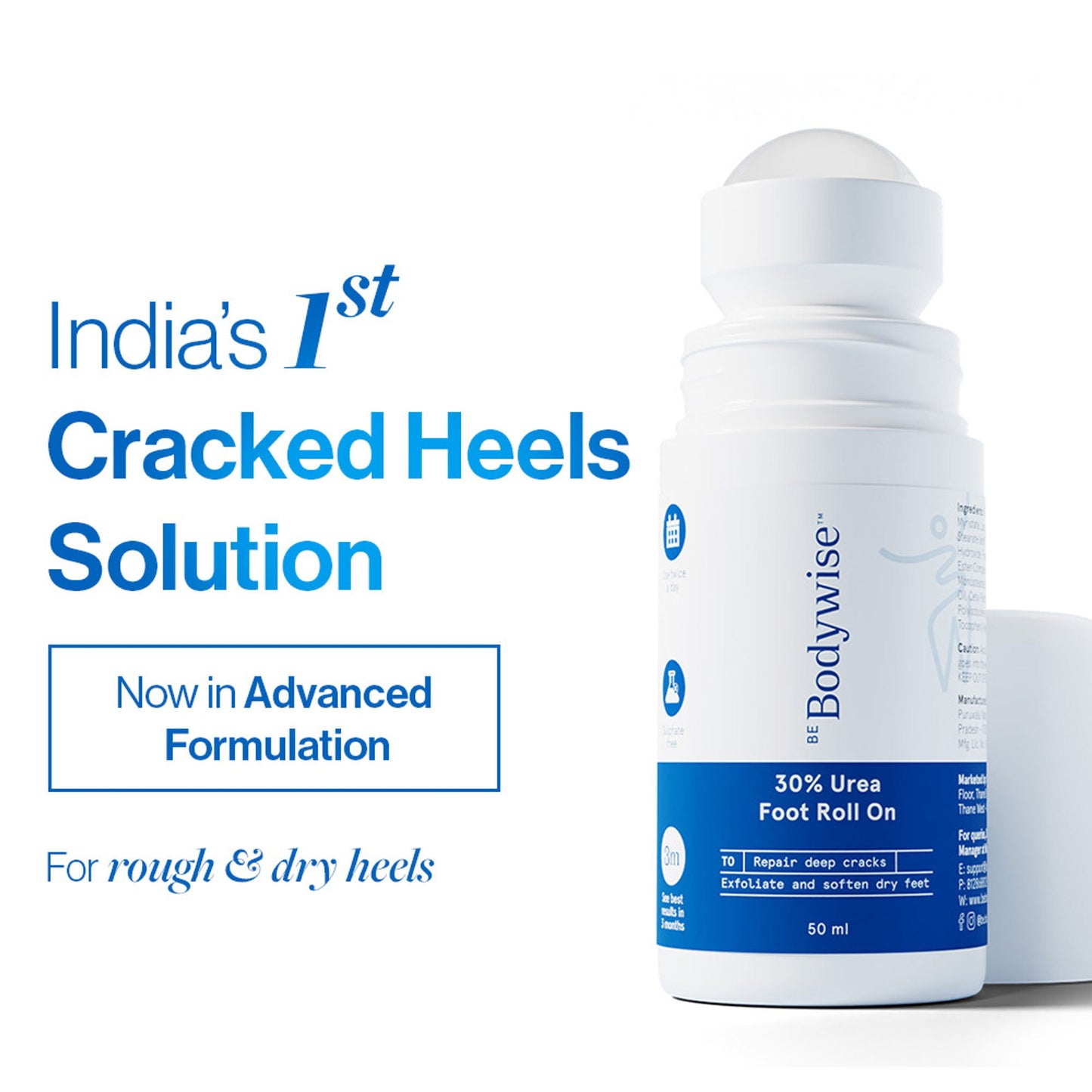 BeBodywise 30% Urea Foot & Heel Roll On For Very Dry Feet & Cracked Heels