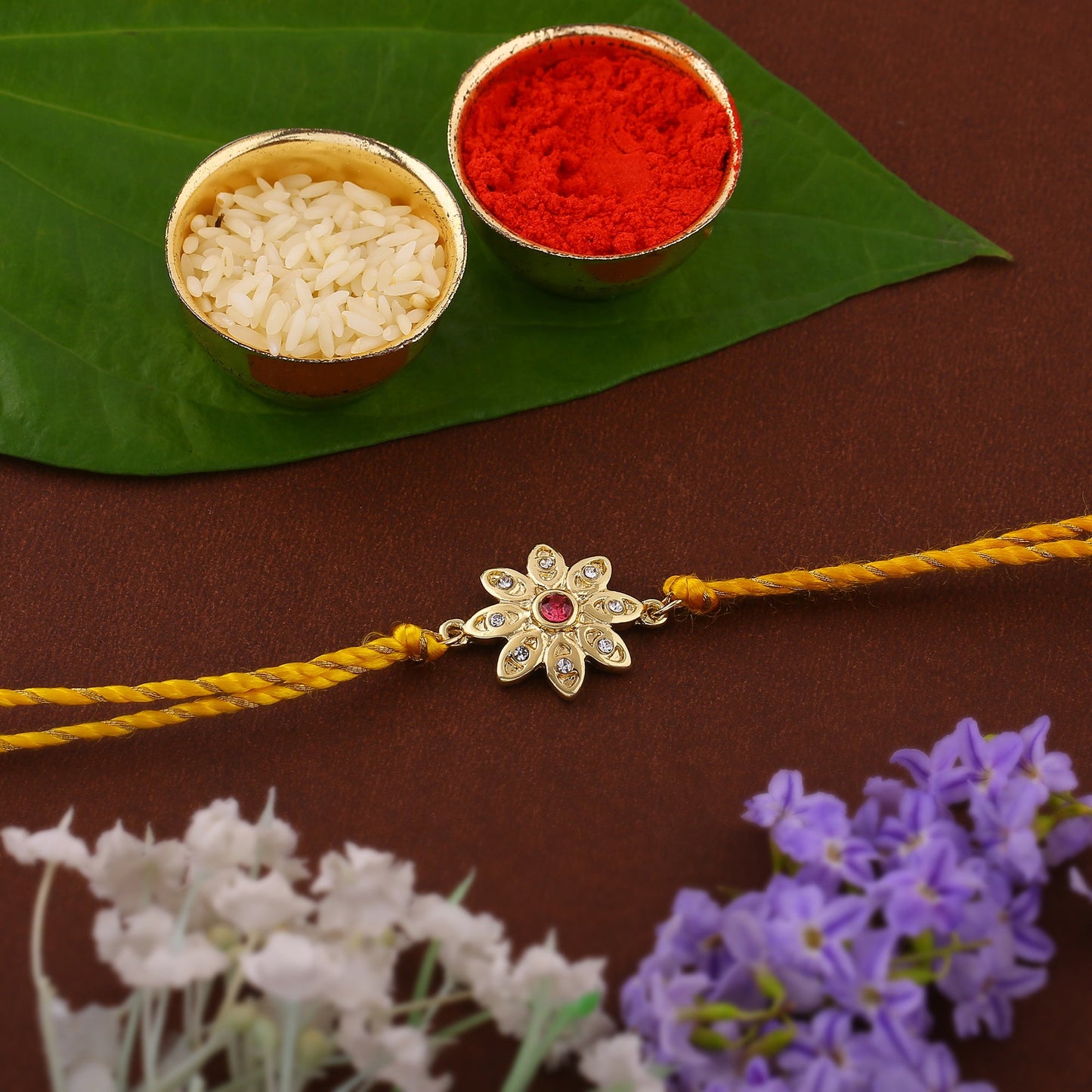Gold Floral Crystal Designer Rakhi