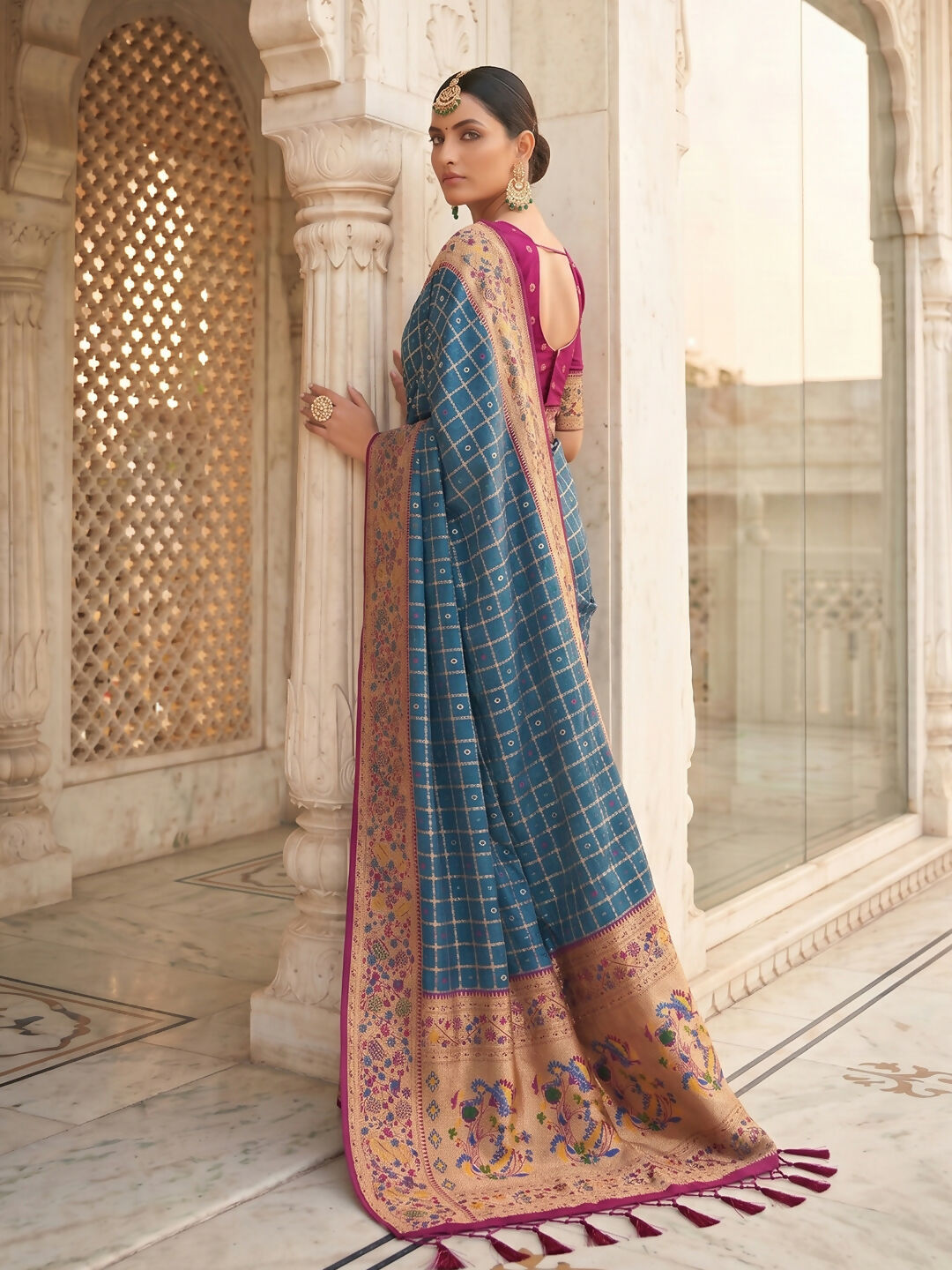 Shree Shyam Fashion Blue Banarasi Silk Blend Saree