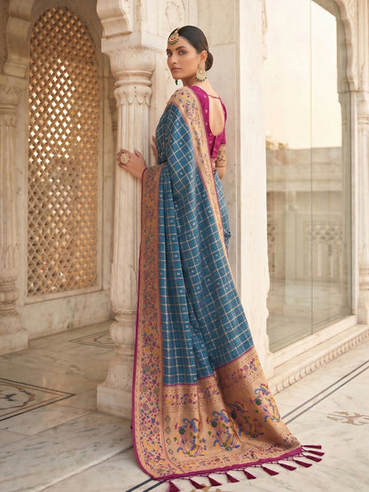 Shree Shyam Fashion Blue Banarasi Silk Blend Saree