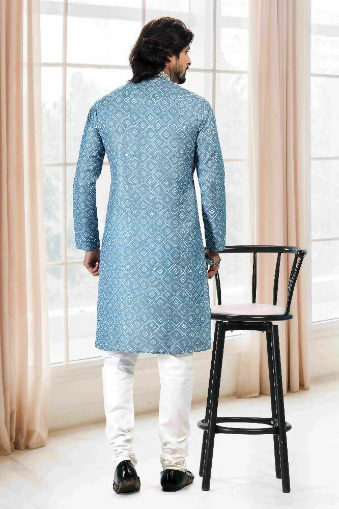 Raivat Ethnic Cotton Thread Work Kurta Pajama In Blue Colour