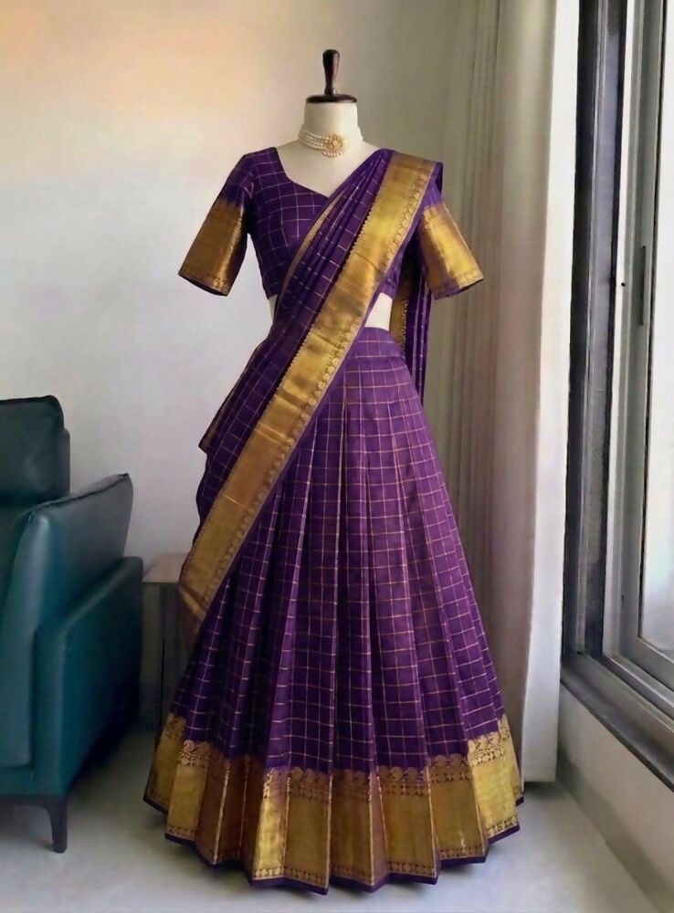 Teeya Creation Elegant Wine Red Checkered Silk Lehenga Choli with Traditional Zari Work