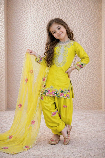 Teeya Creation New Kids Trendy Wedding Wear Traditional Kurta Salwar Set-Yellow