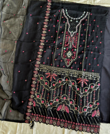 KC Black Pakistani Crunchy Silk Heavy Salwar Kameez For Women