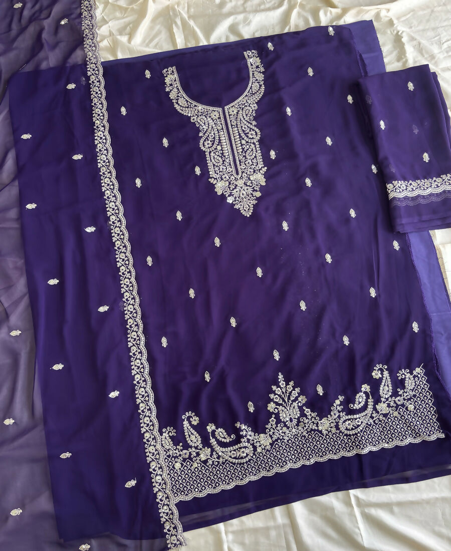 KC Purple Georgette Heavy Embroidered Fancy Suit For Women