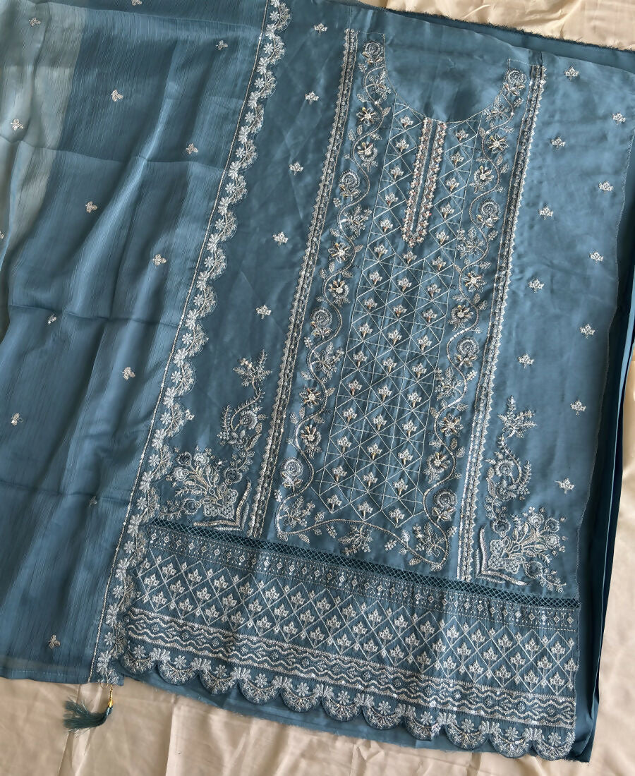 KC Sky Blue Pakistani Straight Suit For Women Chiffon
