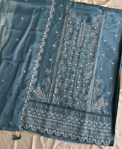 KC Sky Blue Pakistani Straight Suit For Women Chiffon