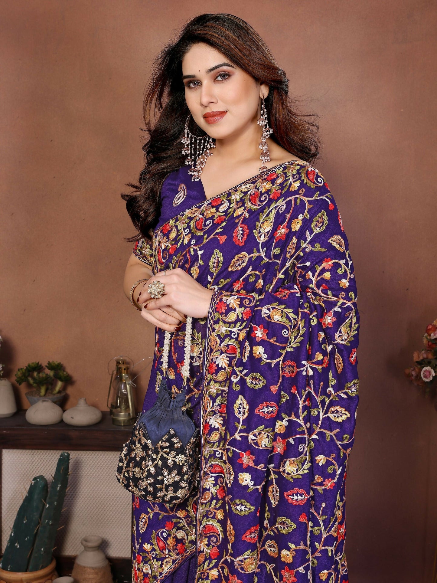 Teeya Creation New Latest Party Wear Lucknowi Soft Silk Saree-Purple