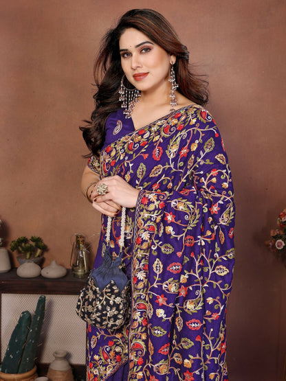 Teeya Creation New Latest Party Wear Lucknowi Soft Silk Saree-Purple