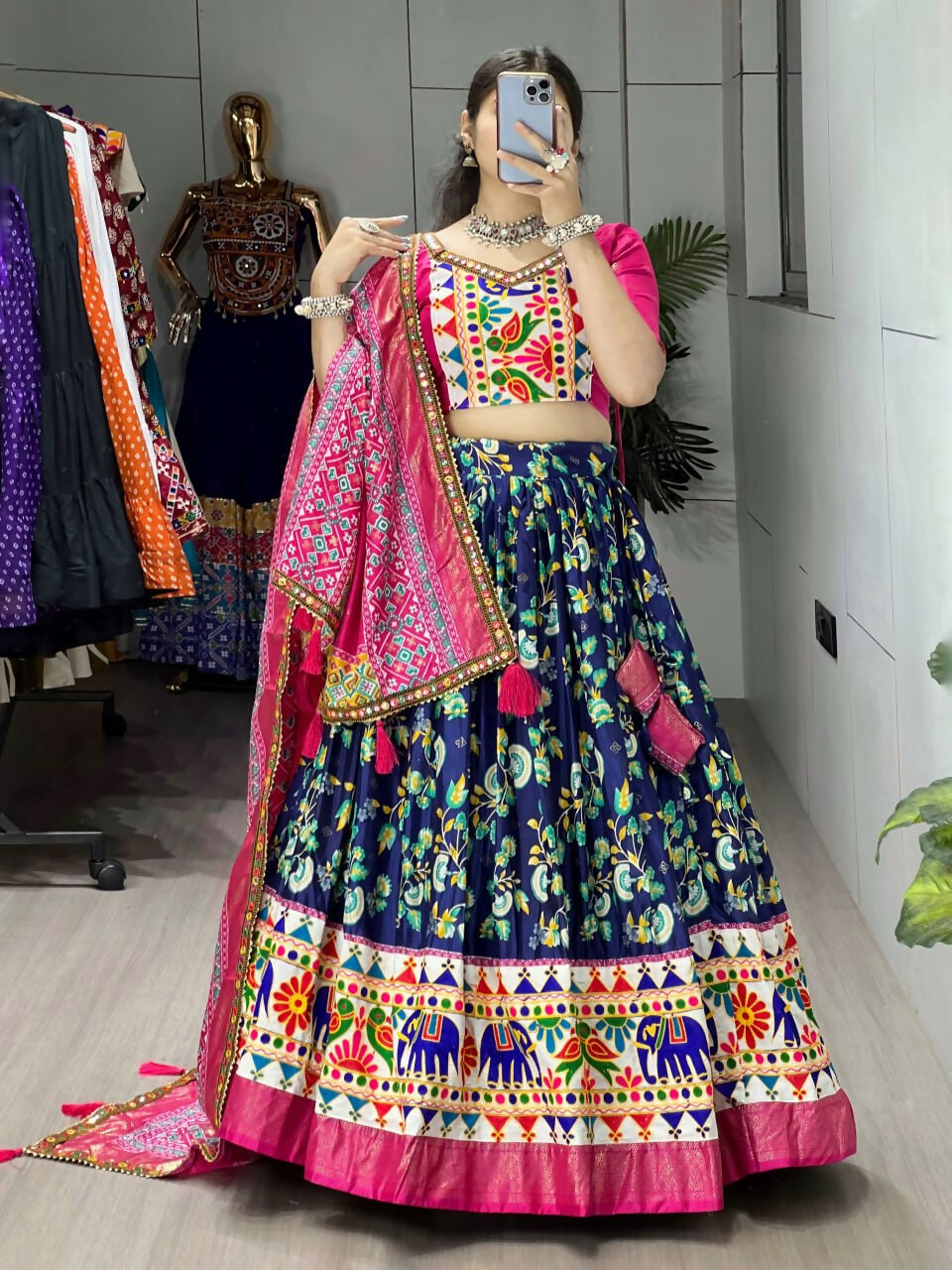 Yash Enterprise Blue Silk Embroidery Semi Stitched Navratri Chaniya Choli
