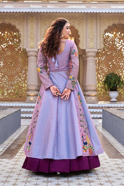 Teeya Creation Womens New Simply Wear Embroidery Sequence With Thread Work Lavender Gown Set