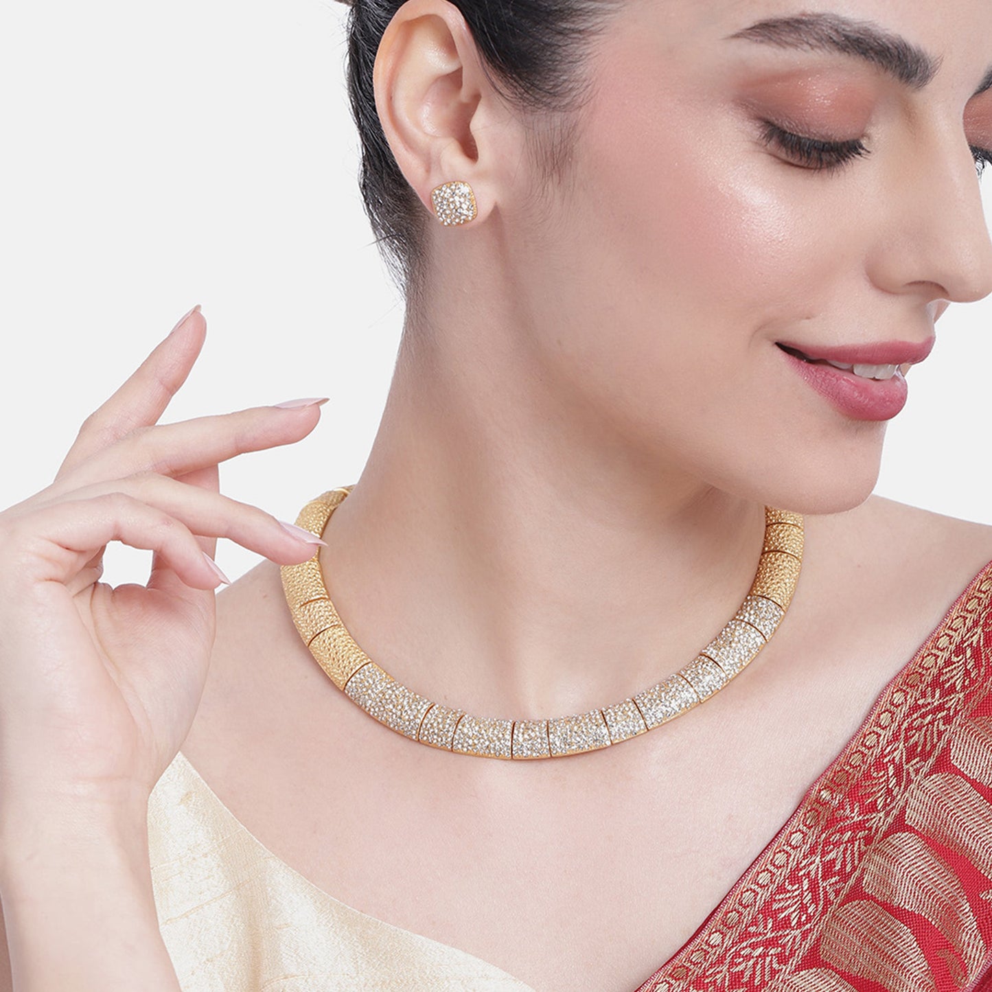 Estele Gold Plated Scintillating Necklace Set with Austrian Crystals for Women