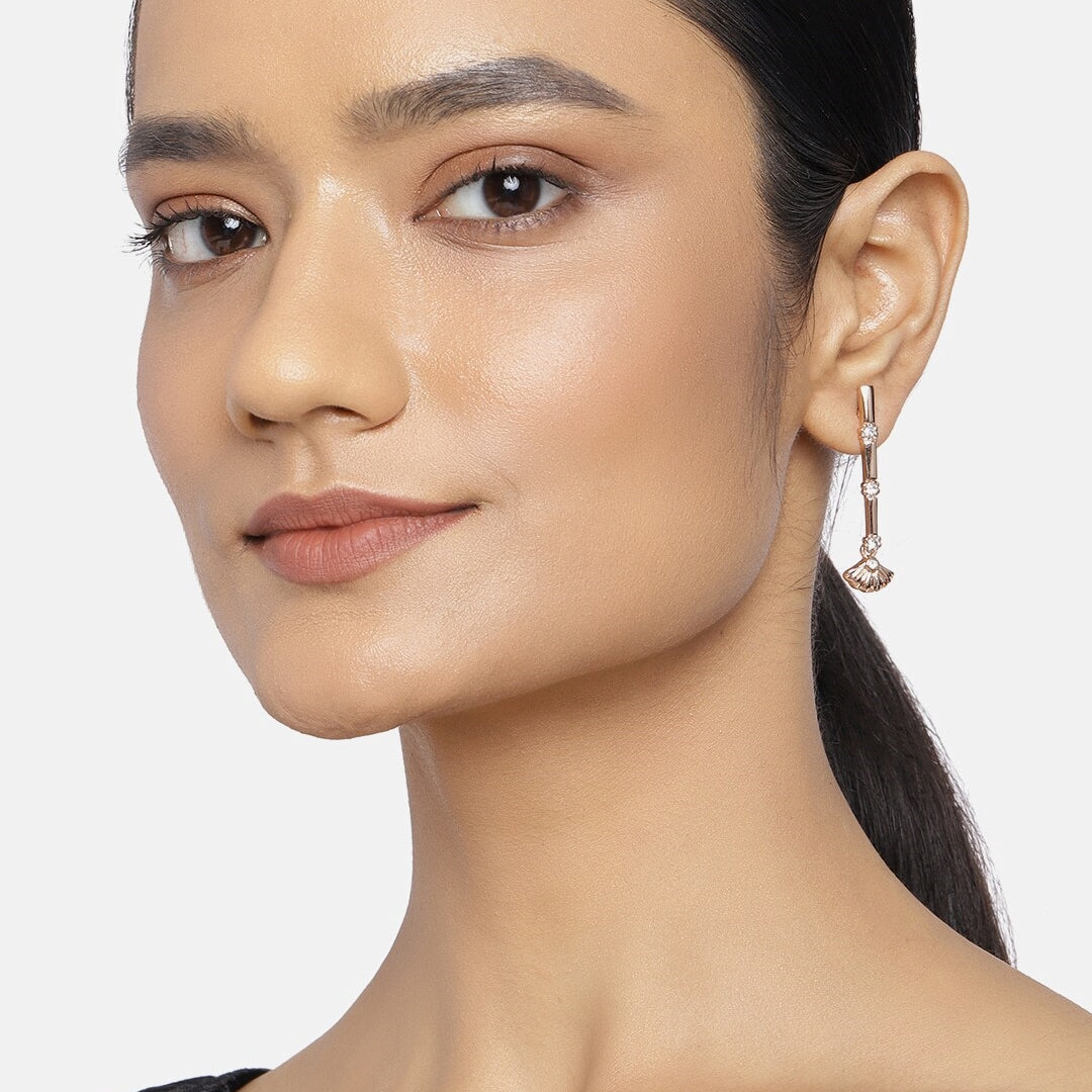 Estele Rose Gold Plated Crystal studded Sugarcane Dangle Earrings for women