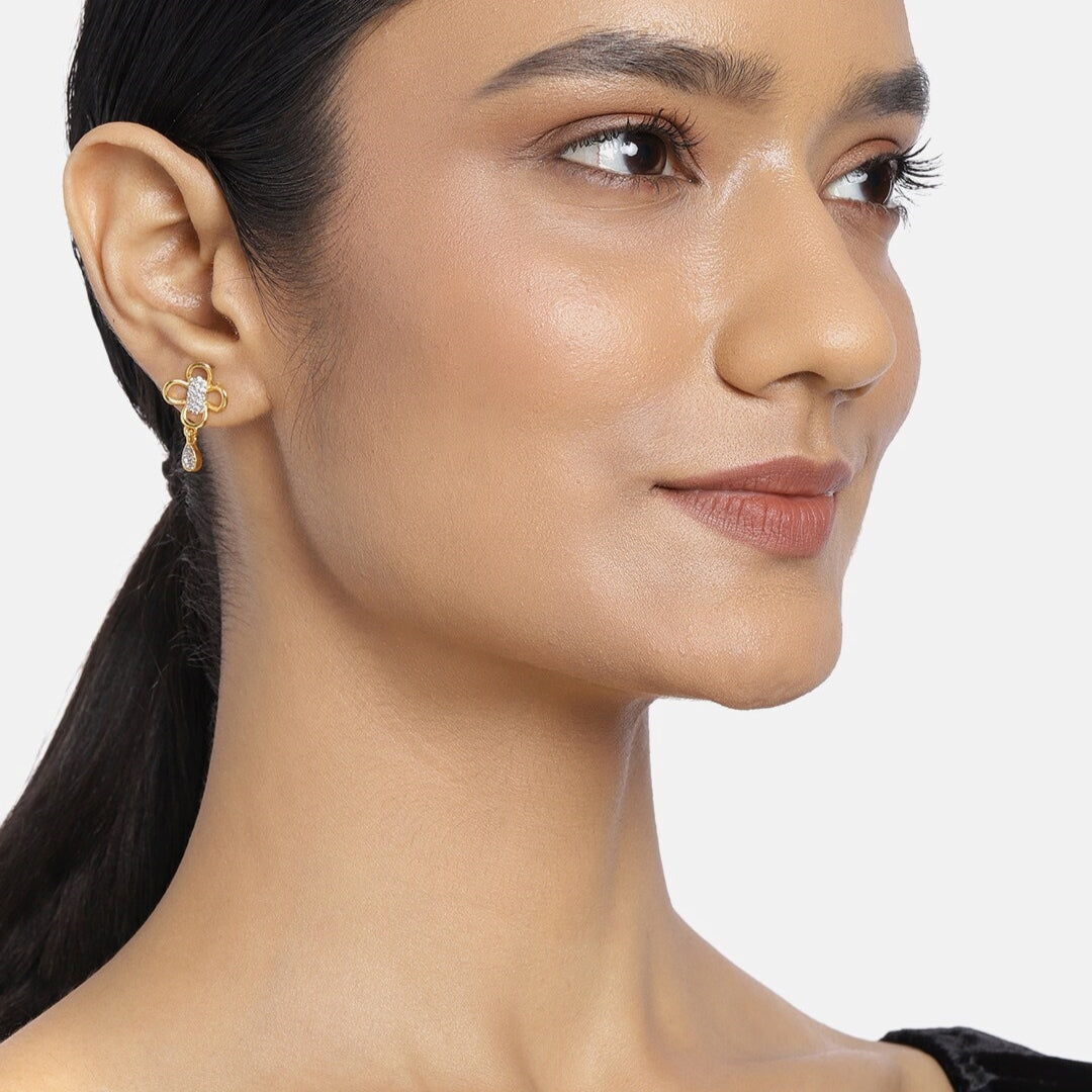 Estele Gold plated Floral Austrian Diamond Stud Earrings for women