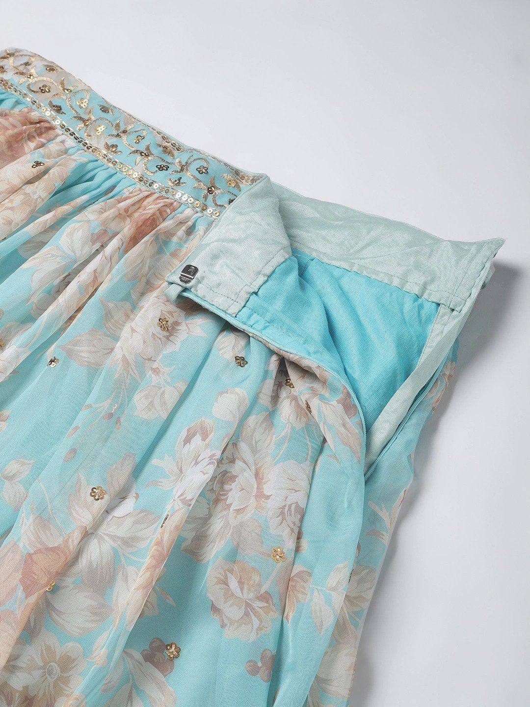 Tulsi Art Blue & Peach-Coloured Embellished Sequin Myntra Lehenga & Unstitched Blouse