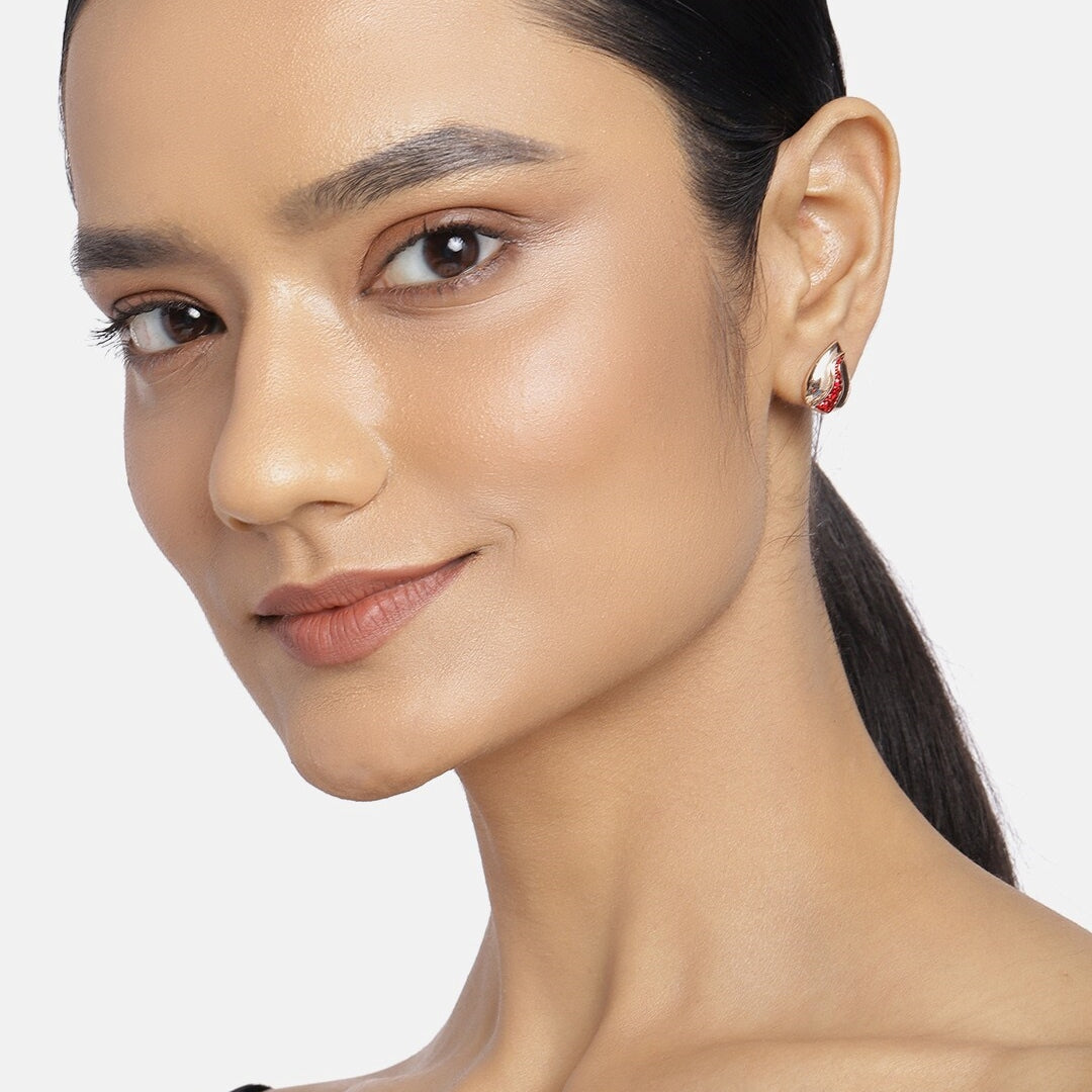 Estele Gold Plated Pomergranet theme with Red Austrain Crystal studs for women
