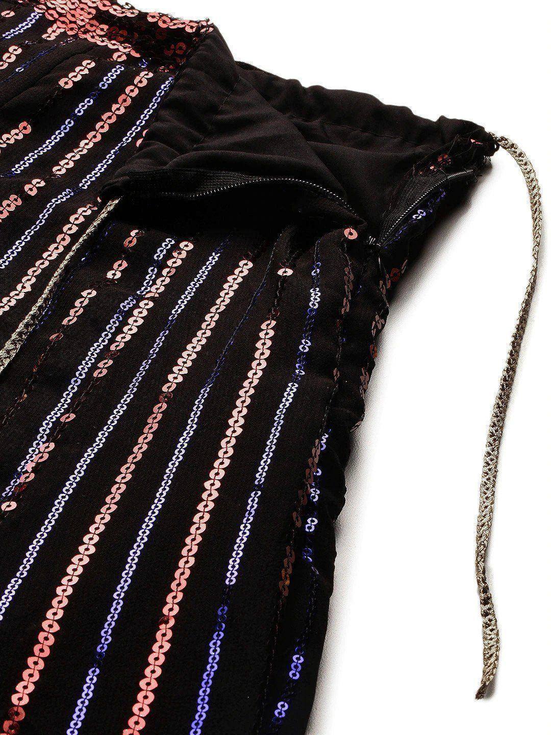 Tulsi Art Black Embellished Sequinned Semi-Stitched Myntra Lehenga & Unstitched Blouse With Dupatta