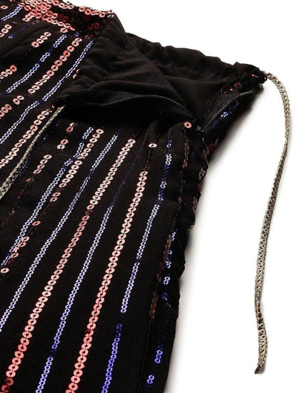 Tulsi Art Black Embellished Sequinned Semi-Stitched Myntra Lehenga & Unstitched Blouse With Dupatta