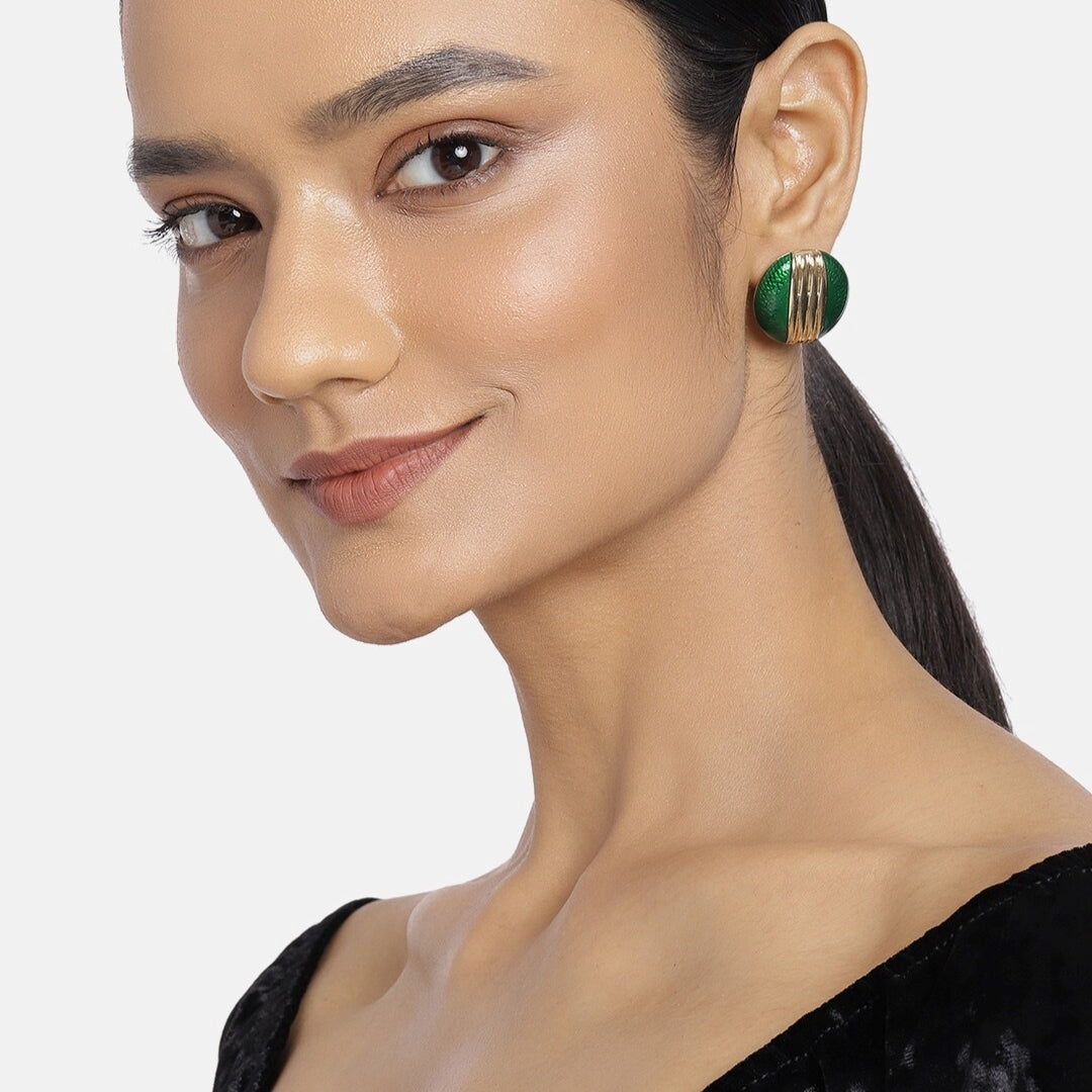 Estele Gold Plated Green fancy stud earring for women