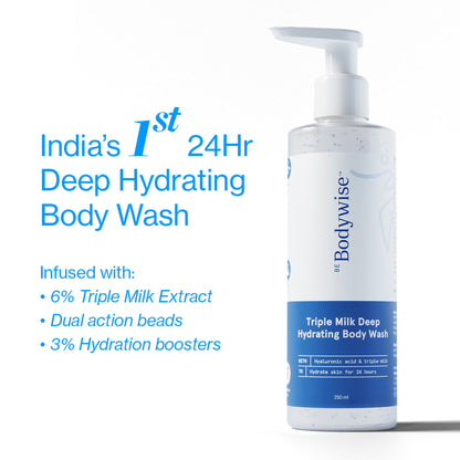 BeBodywise Triple Milk Deep Hydrating Body Wash - For Dry & Dehydrated Skin