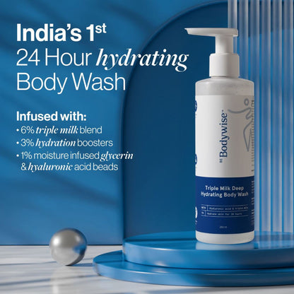 BeBodywise Triple Milk Deep Hydrating Body Wash - For Dry & Dehydrated Skin