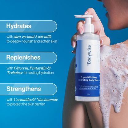 BeBodywise Triple Milk Deep Hydrating Body Wash - For Dry & Dehydrated Skin