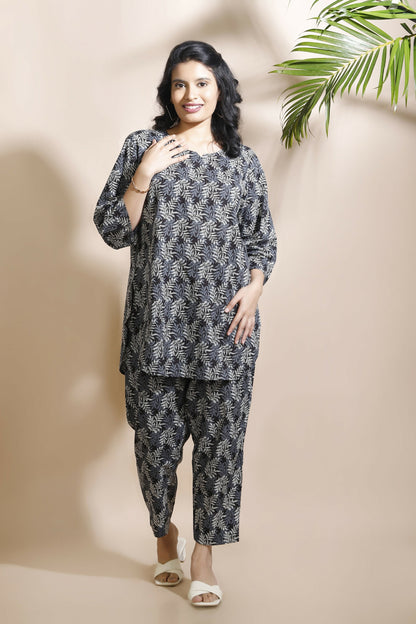 Breathables Abstract Cotton Co-Ord Set  Black