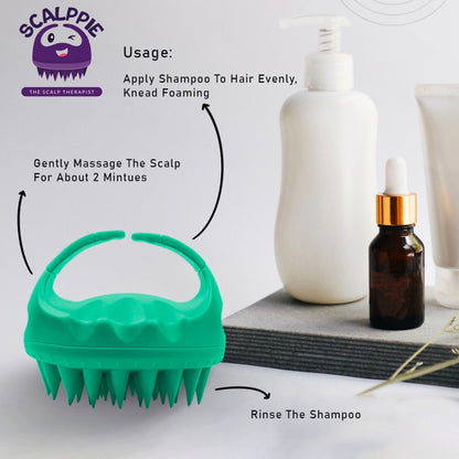 Scalppie Silicon Hair Scalp Massager & Shampoo Brush Scrub For Hair Growth & Anti Dandruff - Green