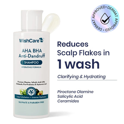 WishCare Hydrating AHA BHA Anti Dandruff Shampo-Reduces Flakes & Itchiness-100% Dandruff Reduction