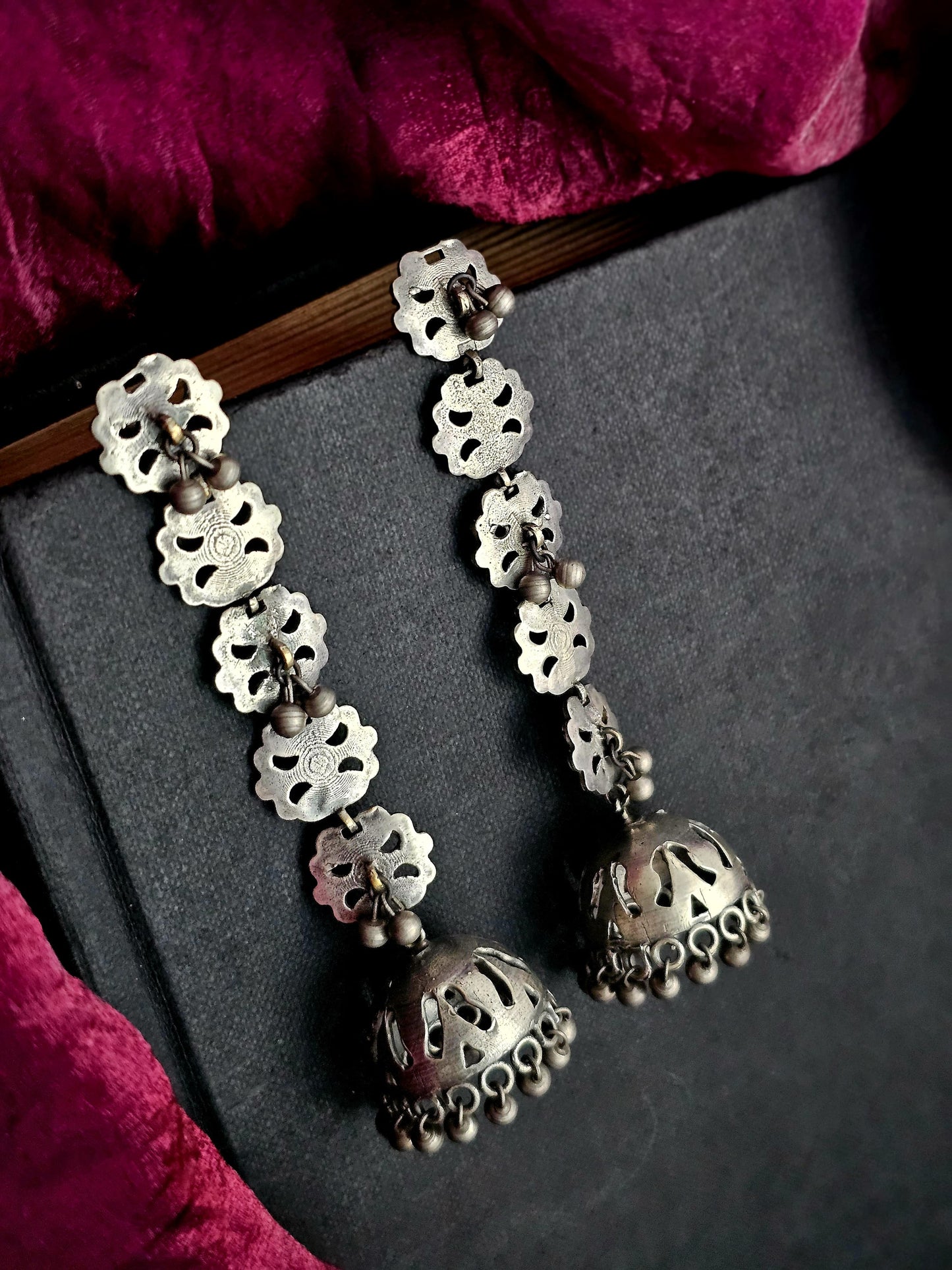 Women silver tone long dangler