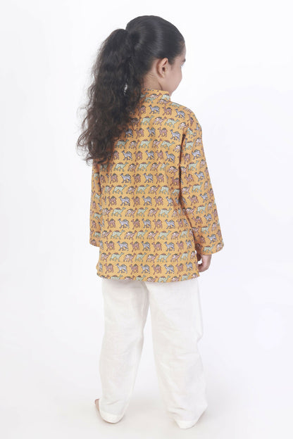 Breathables Kids Cotton Night Suit  Yellow Camel Print Kurta & Pyjama Co-Ord Set For Boys & Girls