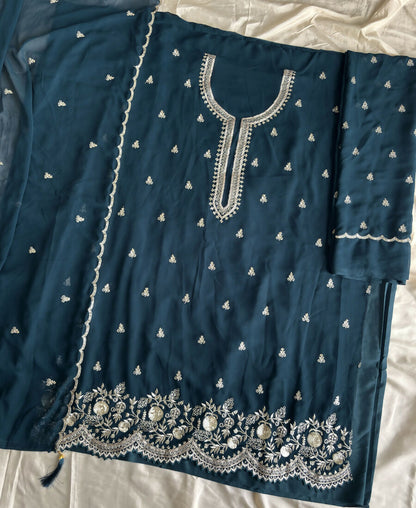 KC Bollywood Style Teal Blue Georgette Suit For Women